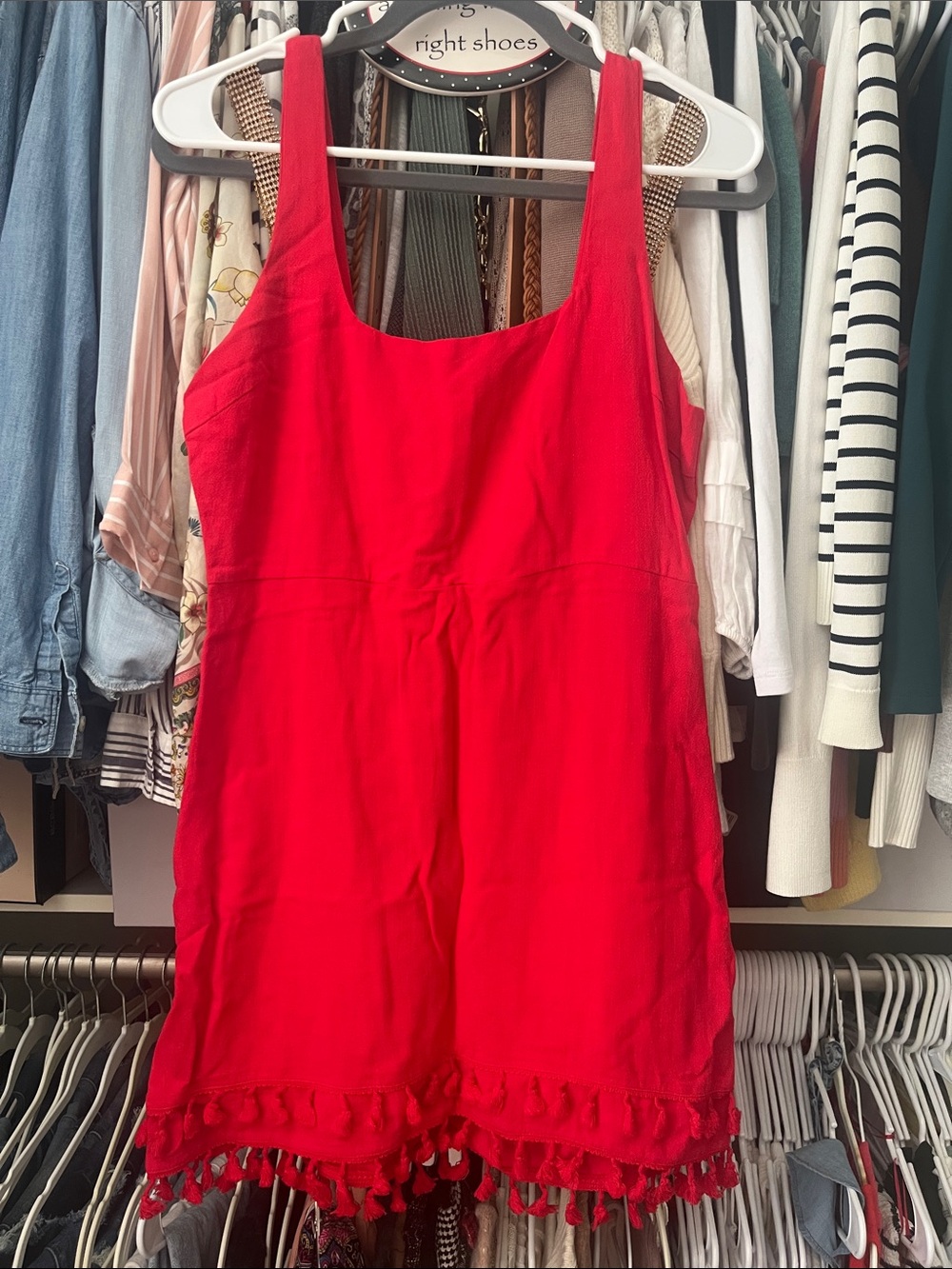 Bright Red Tassel Hem Sundress